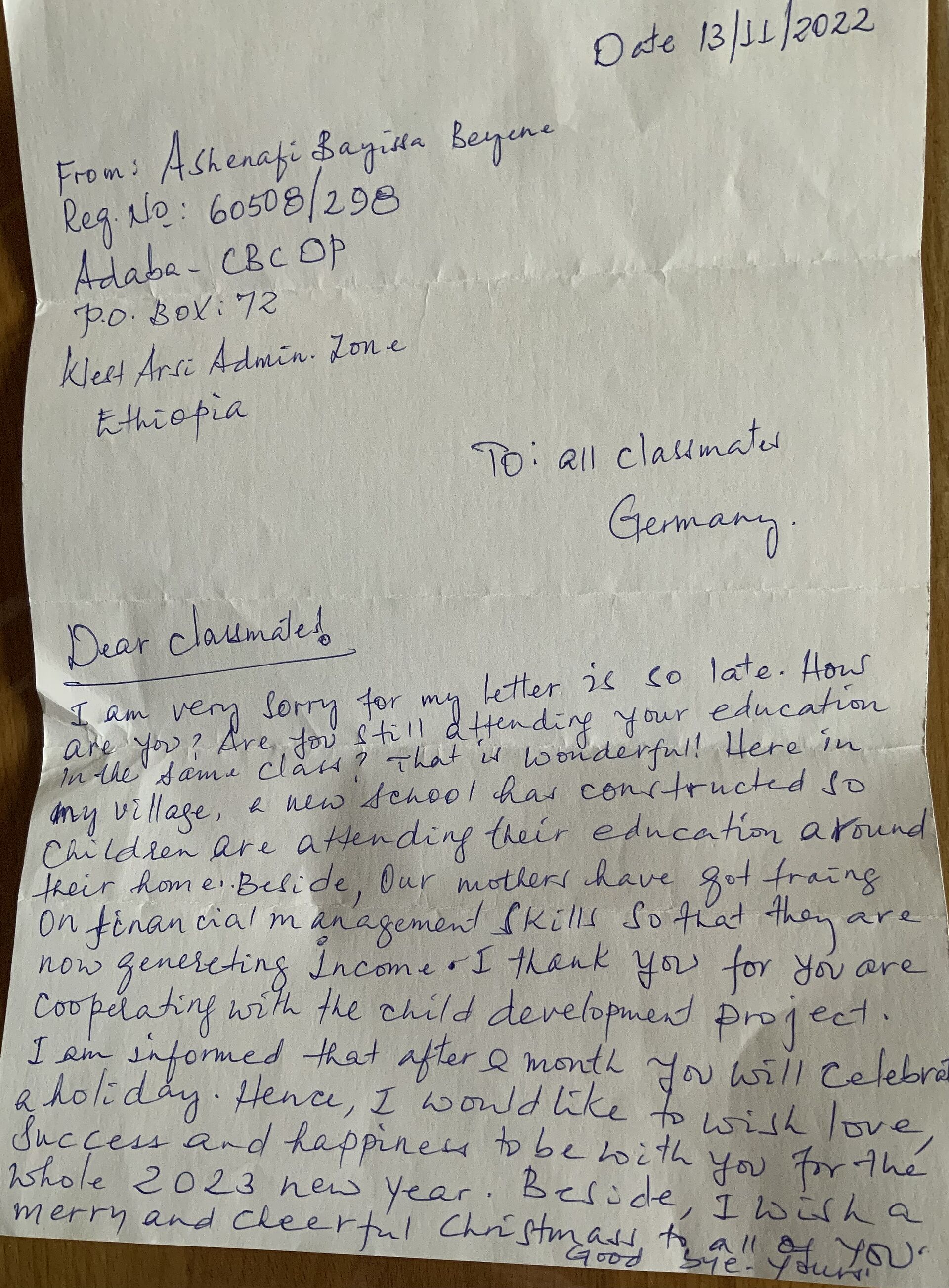 Brief von Ashenafi