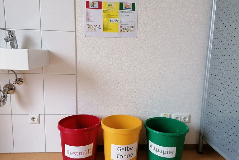 Farbige Eimer und Plakat - unser Müllkonzept Farbige Eimer und Plakat - unser Müllkonzept
